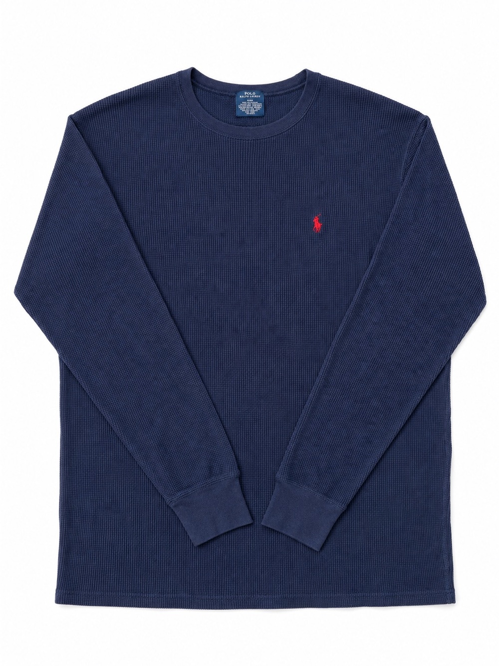 Polo by Ralph Lauren Navy Long-Sleeve Waffle Crew with Red Pony